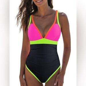 Neon Trim Black & Pink One-Piece Swimsuit